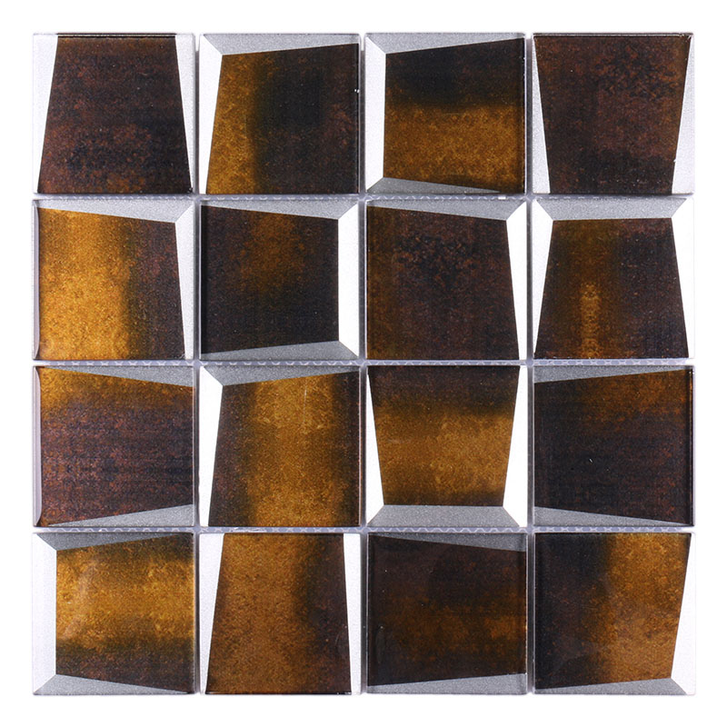 Antique square brown 3D bevel glass mosaic