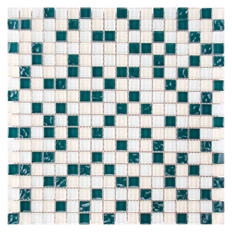 Contemporary square green white glass mosaiics