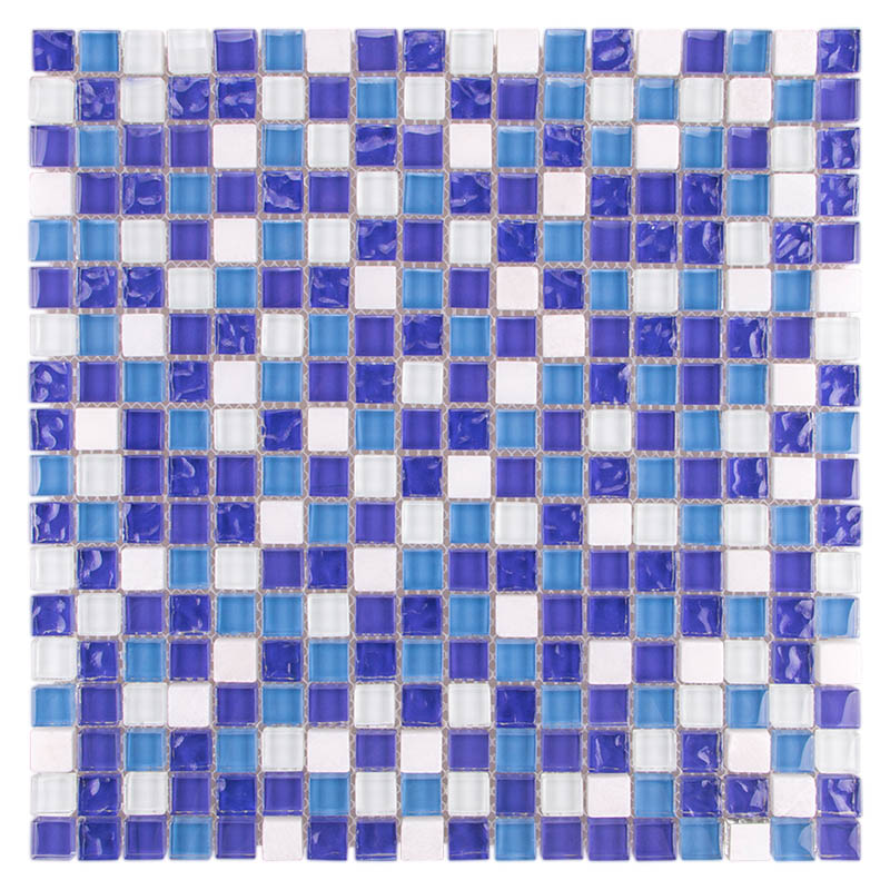 30x30 cm Navy blue mix white glass mosaic tile