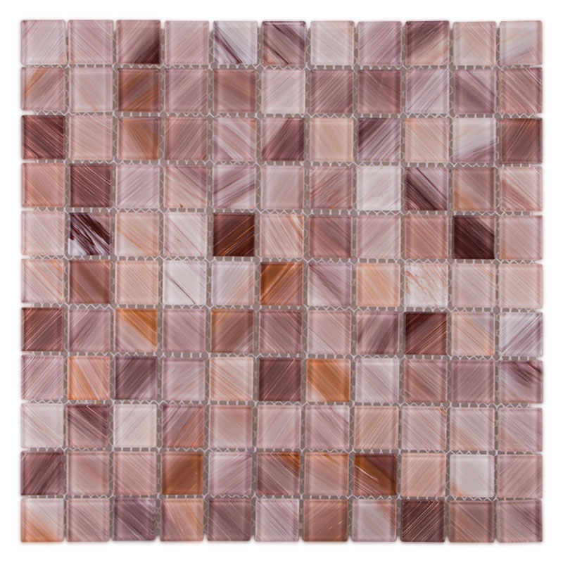 Brushed square pink glass mosaic for room