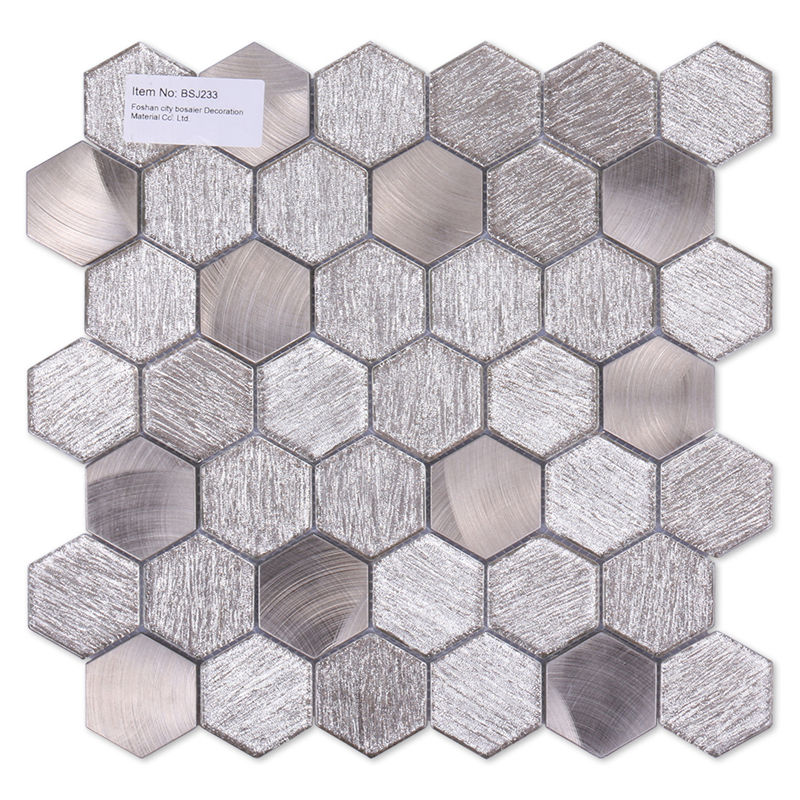 Champagne glitter brushed hexagonal glass blend metallic mosaic