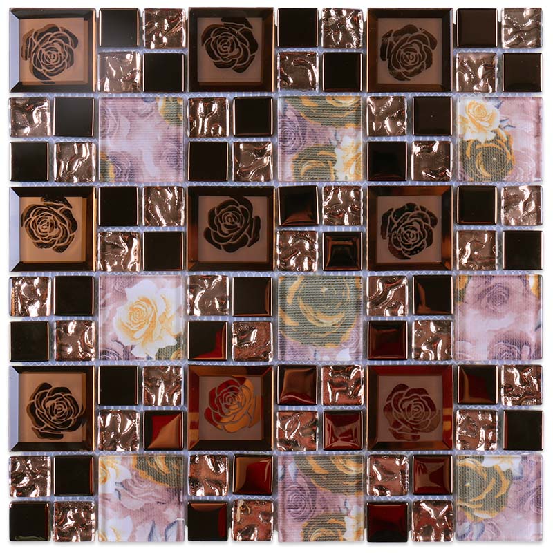 Rose pattern square beveled edge glass mosaics