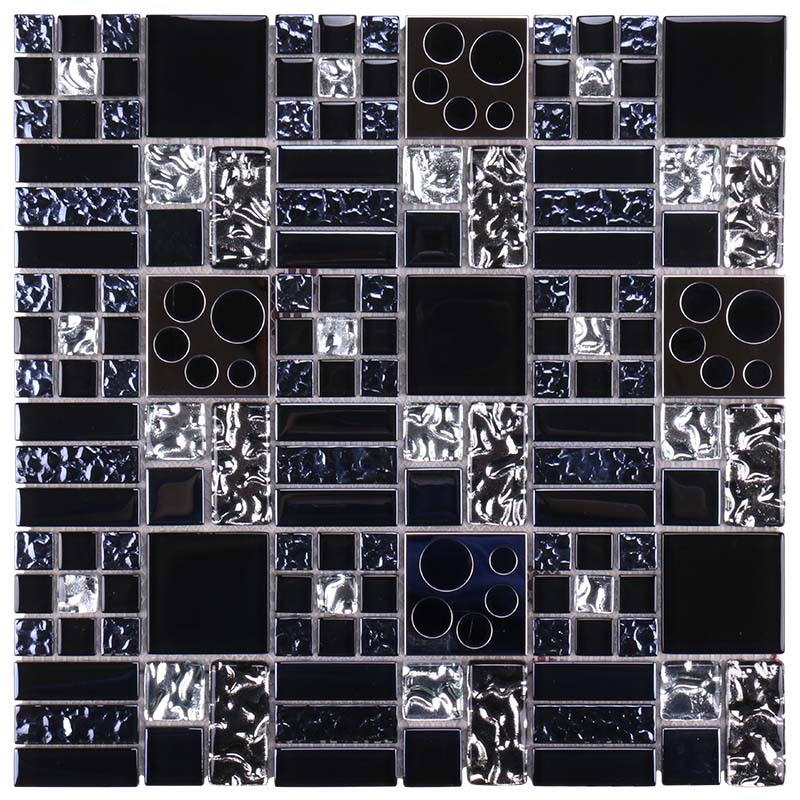 Black round stainless steel glass mosaic