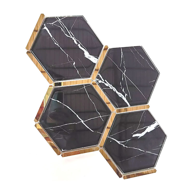 Black gold honeycomb waterjet glass mosaic