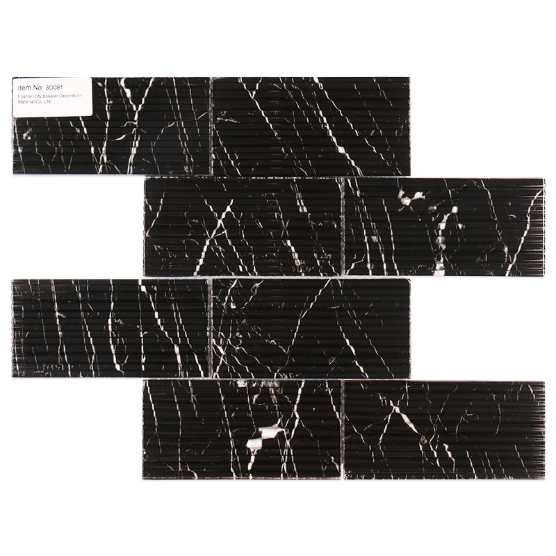 Black patterned glass subway tile