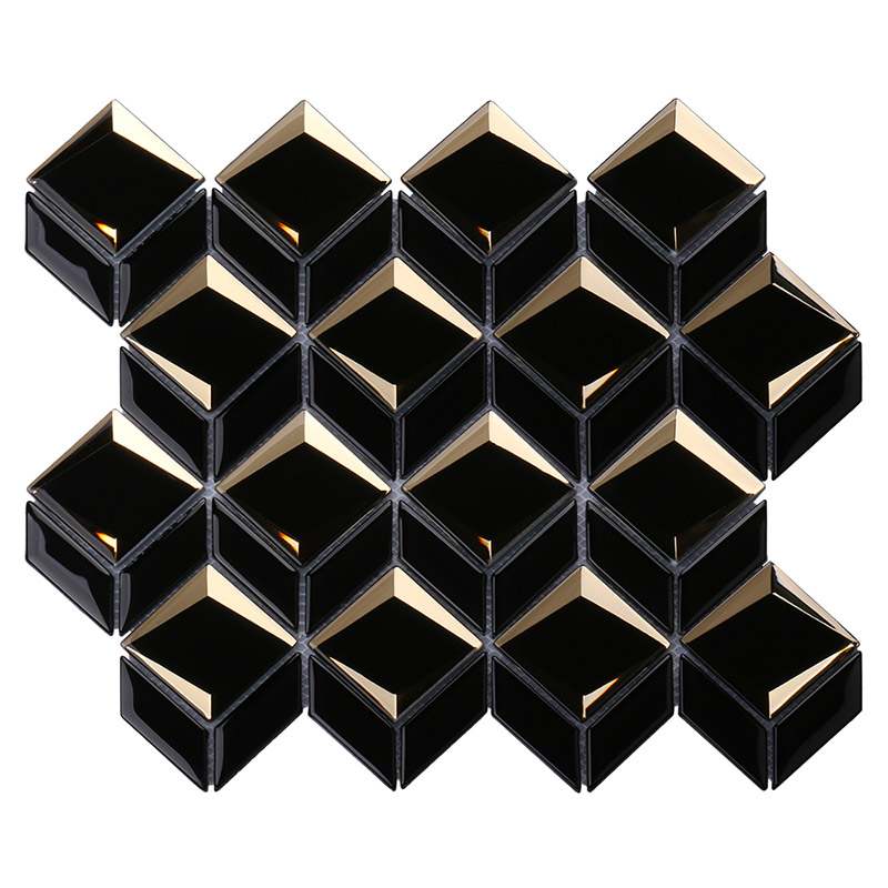 Diamond shape gold black glass mosaic