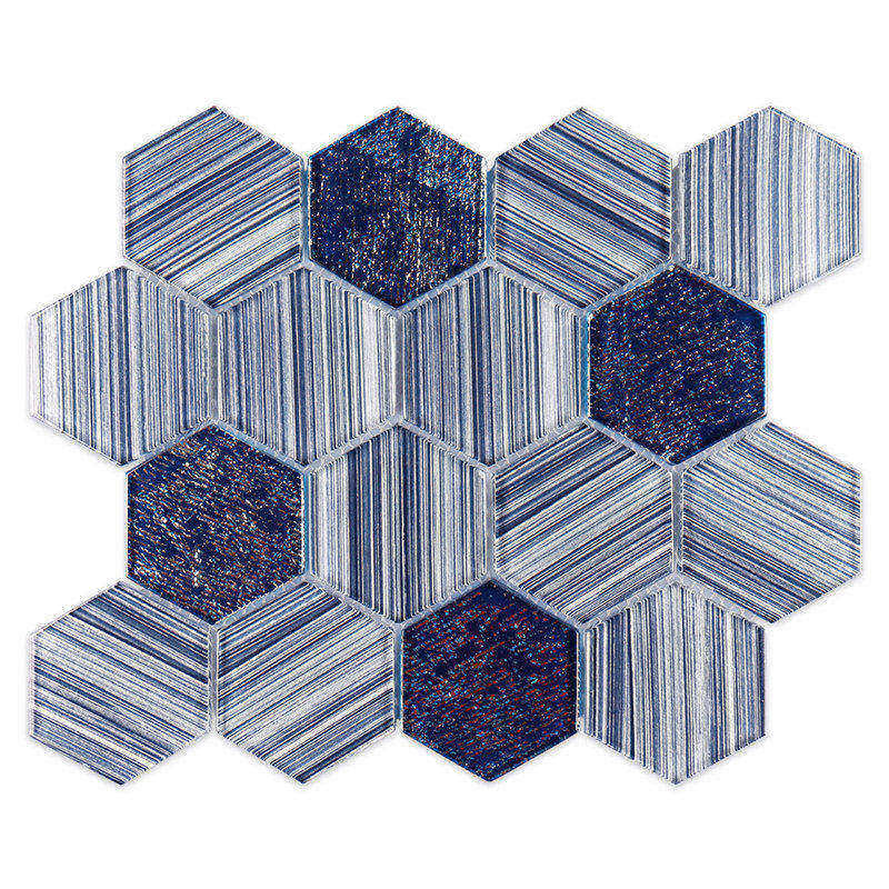 Bathroom wall blue hexagon glass mosaic tiles