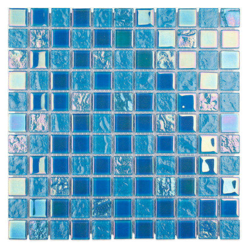 Iridescent blue glass swimming pool mosaics