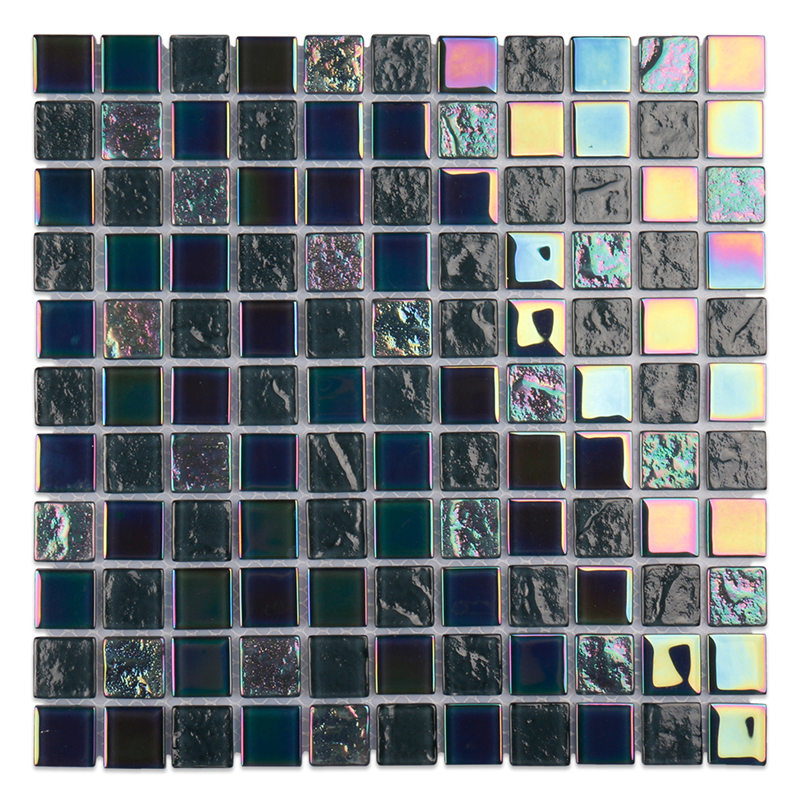 Modern iridesc black glass mosaic tiles