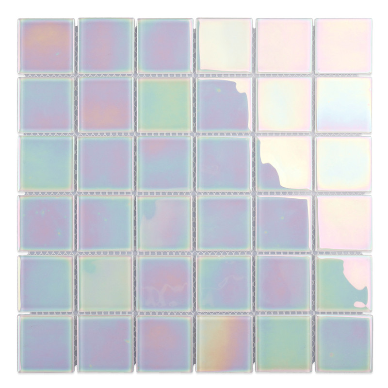 Bathroom wall iridescent white glass mosaic