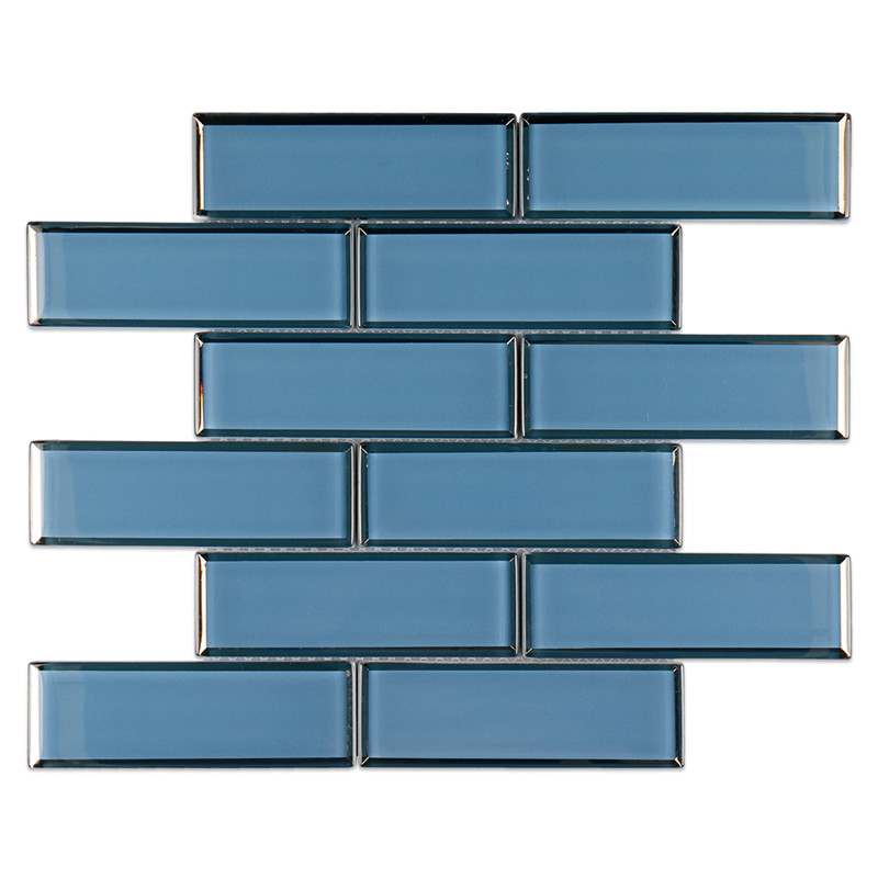 Bathroom wall blue glass subway tiles