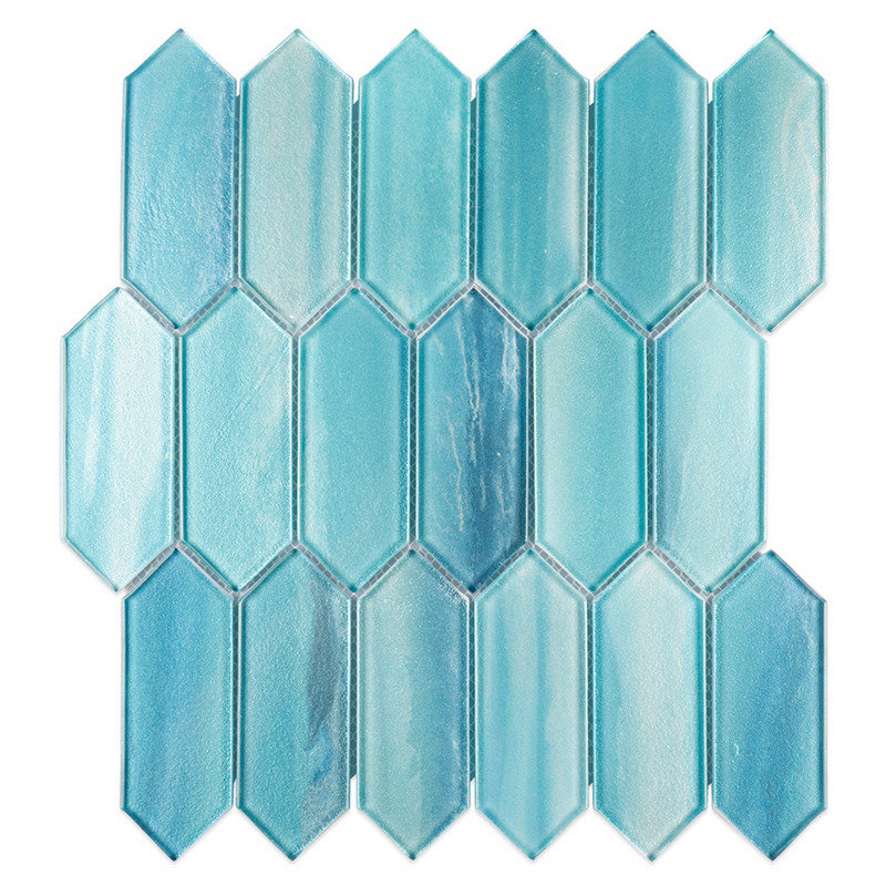 Shower wall elongated hexagon glass mosaics