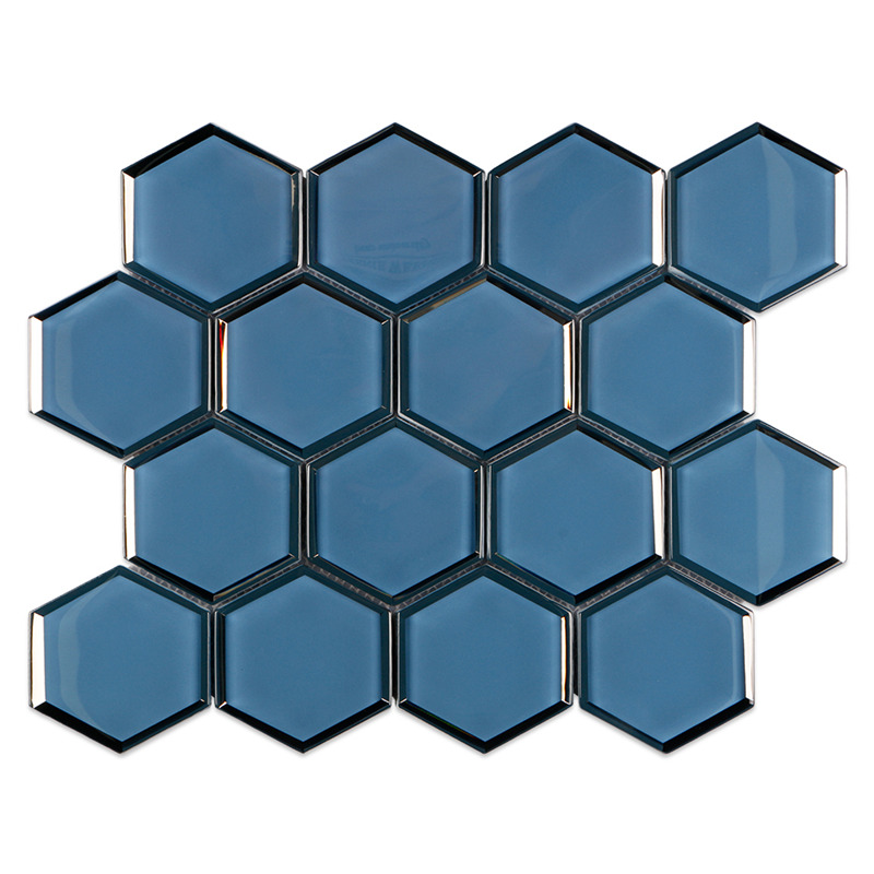 Decorative hexagonal blue glass mosaics