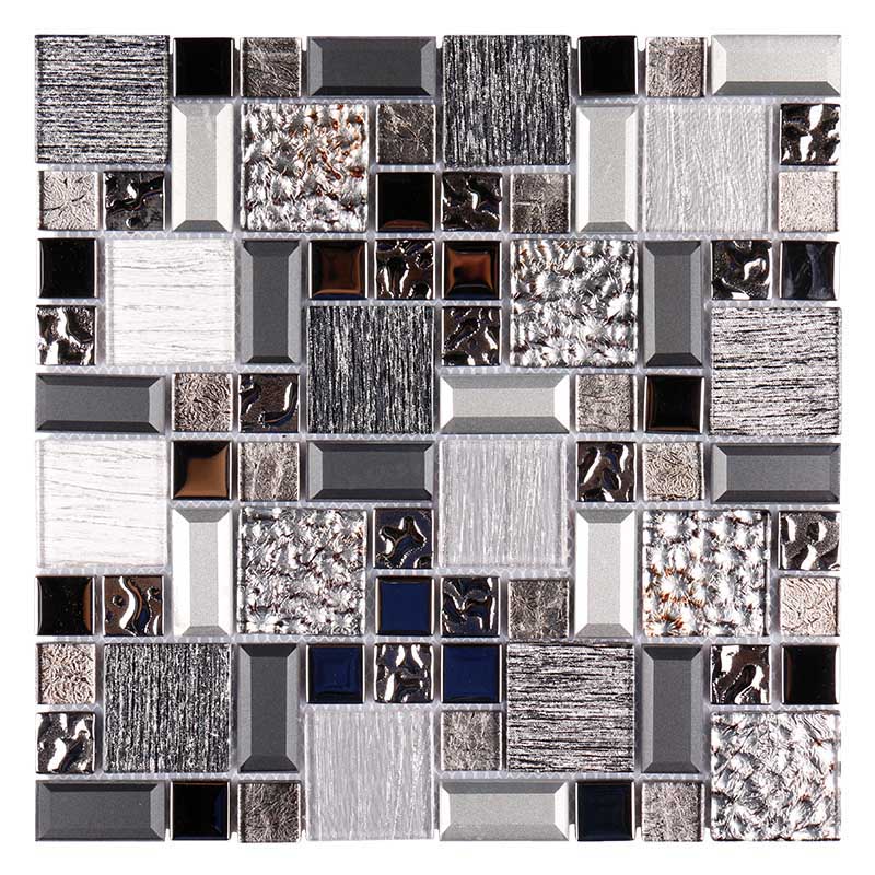 Modern beveled edge white grey glass mosaics