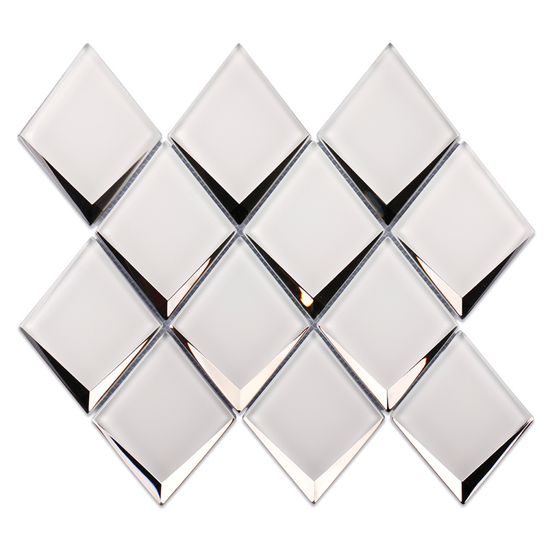 Beveled edge white rhombus glass mosaics