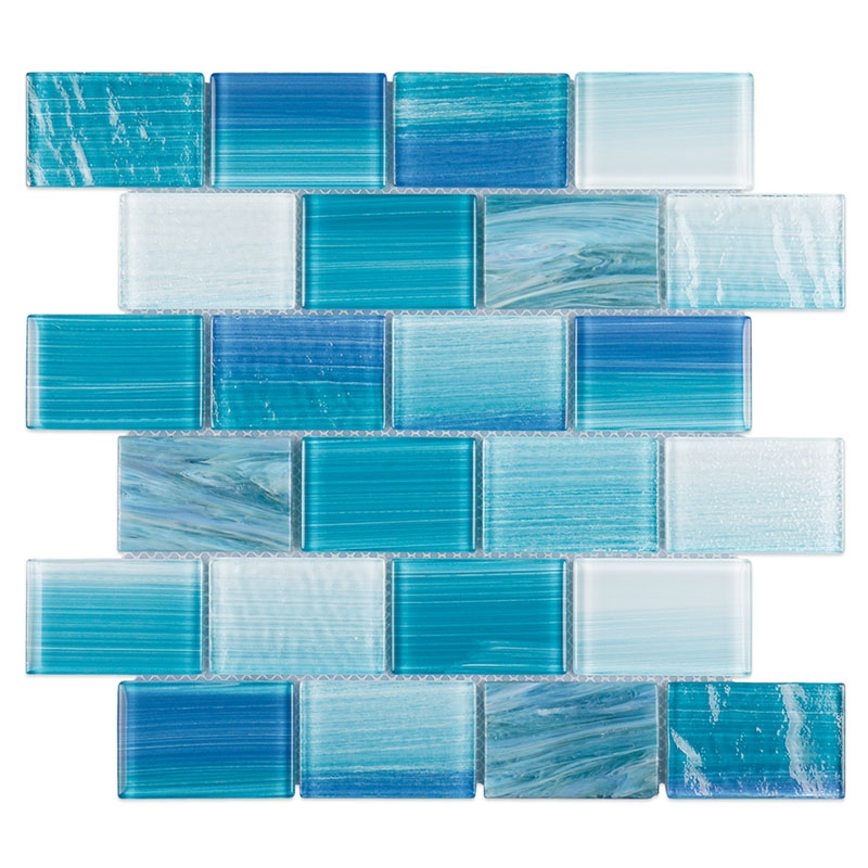 Blue white glass mosaics for bathroom wall