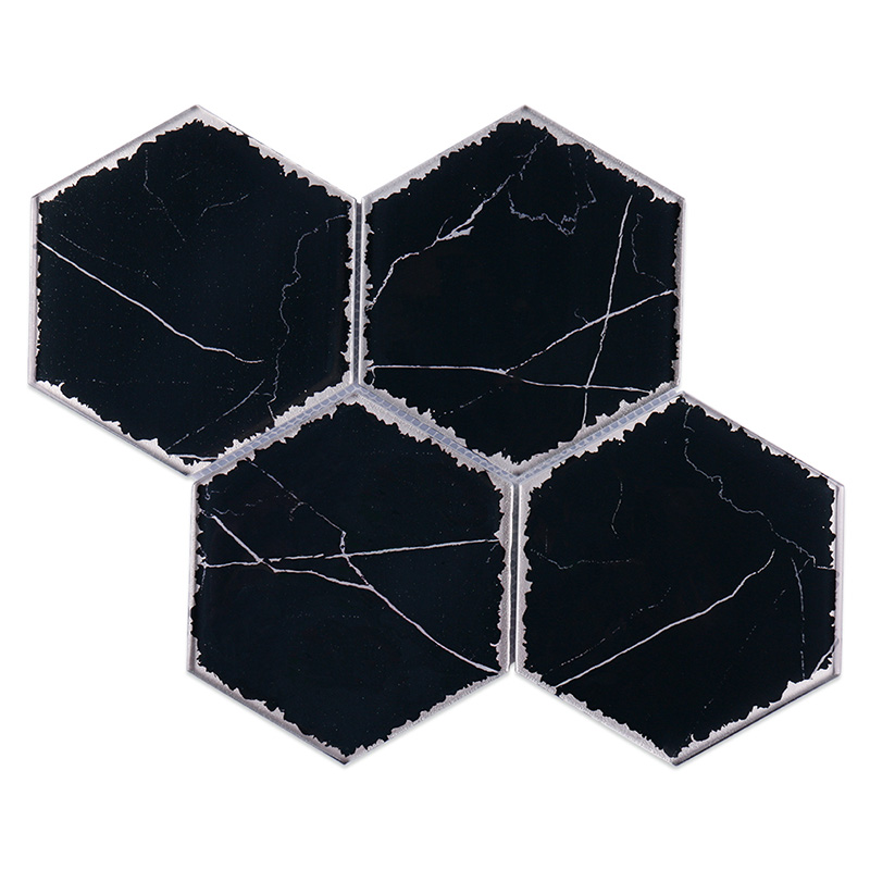 New hexagon black glass mosaic tiles