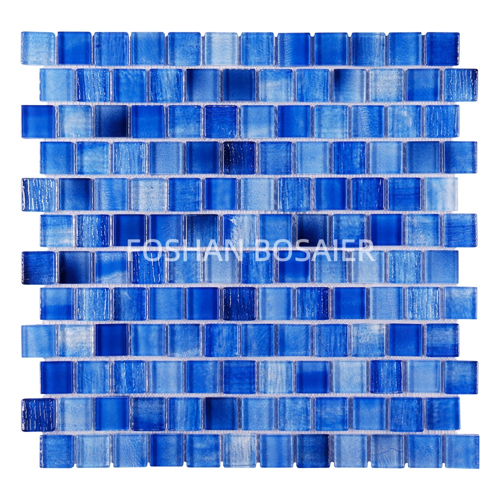 Modern Outdoor blue Glass Mosaic Tile for Swimming Pool and Home Decoration with Graphic Design