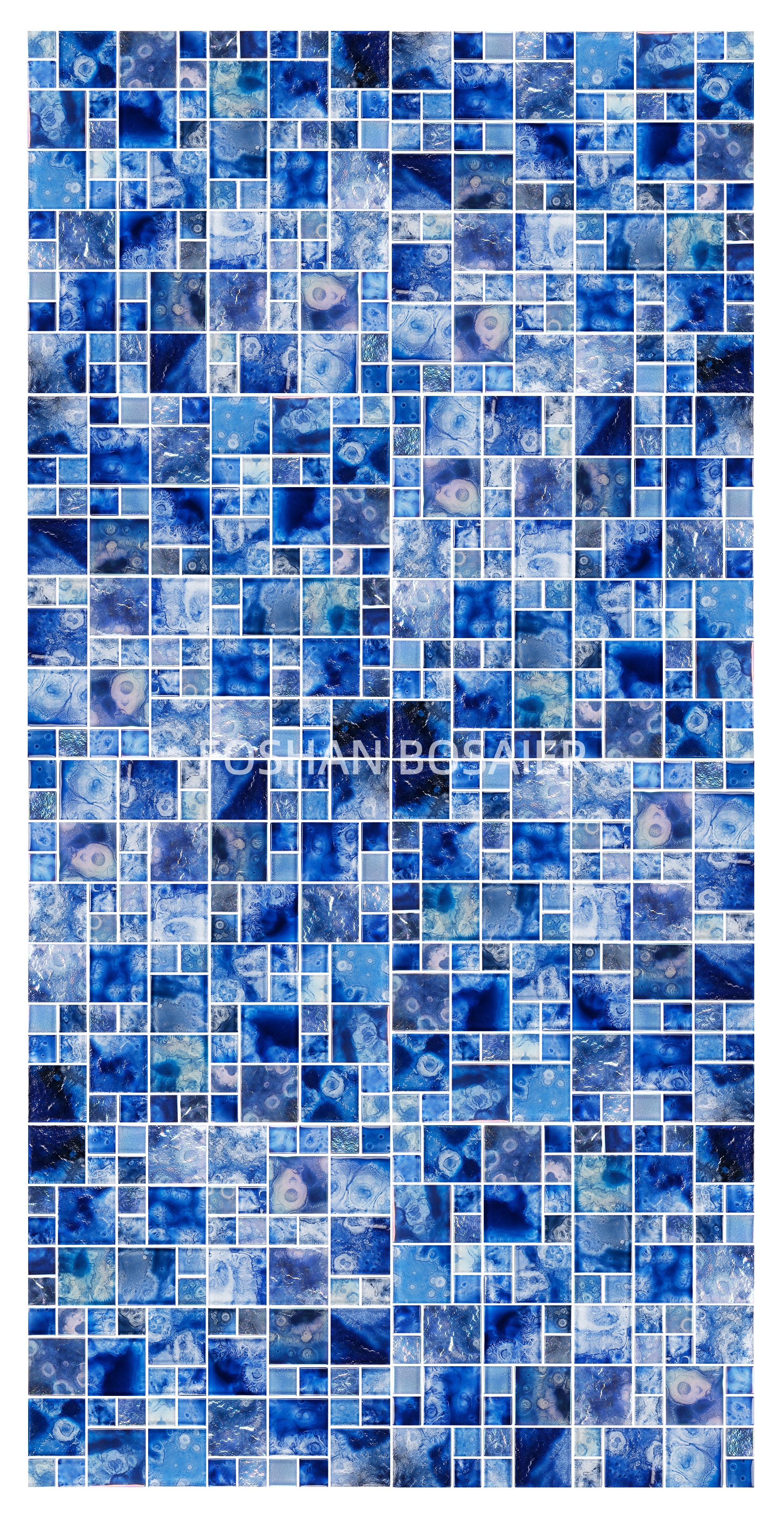 Iridescent Bubble Pattern Dark Blue Glass Mosaic Pool Tiles